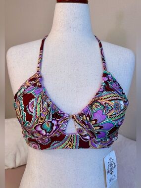 Becca by Rebecca Virtue Candice Convertible Bikini Top Women’s L Purple Paisley